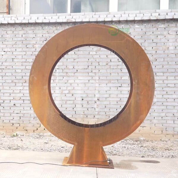 Ring Fountain Weathering Corten Steel Sculpture - Image 5