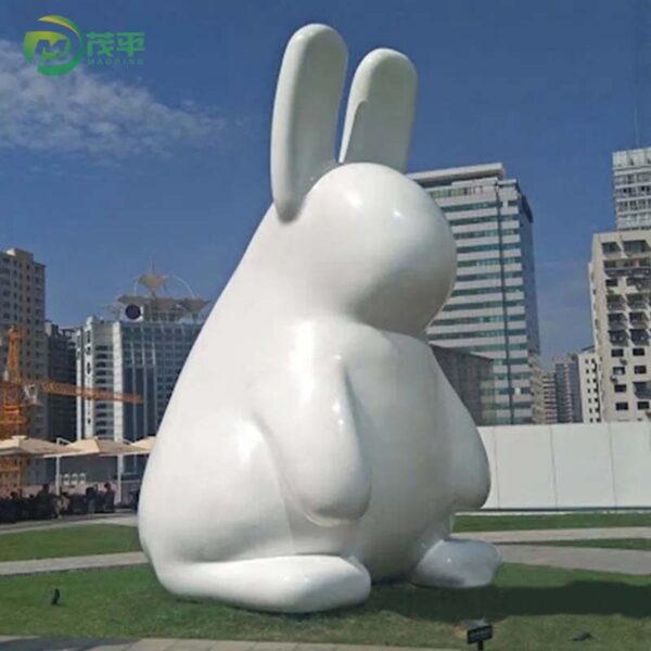 White Large Rabbit Stainless Steel Sculpture