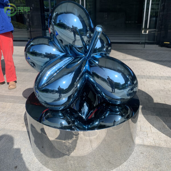 Polished Blue Balloon Flower Stainless Steel Sculpture - Image 2