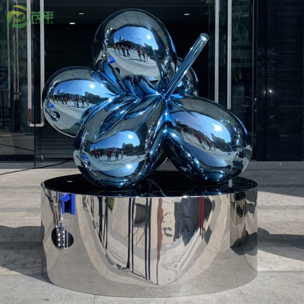 Polished Blue Balloon Flower Stainless Steel Sculpture