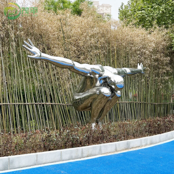 Stainless Steel Diving Man Sculpture - Image 3