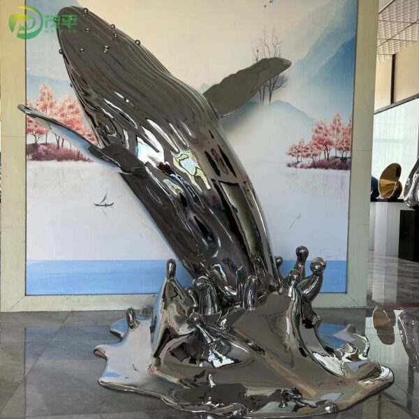 Metal Whale Stainless Steel Sculpture - Image 4