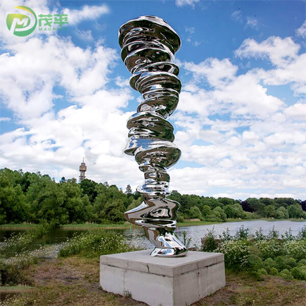 Abstract Mirror Twisted Tornado Stainless Steel Sculpture - Image 2