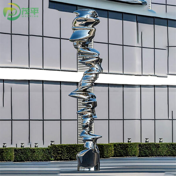 Abstract Mirror Twisted Tornado Stainless Steel Sculpture