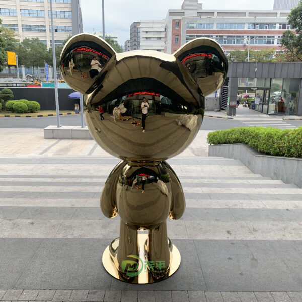 Gold Cartoon Bear Stainless Steel Sculpture - Image 6