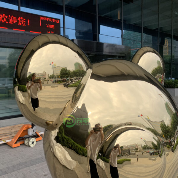 Gold Cartoon Bear Stainless Steel Sculpture - Image 4