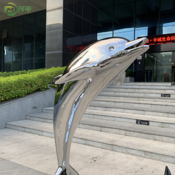 Jumping Swimming Dolphin Stainless Steel Sculpture - Image 3