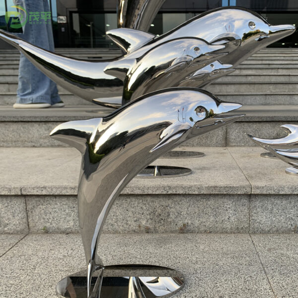 Jumping Swimming Dolphin Stainless Steel Sculpture - Image 7