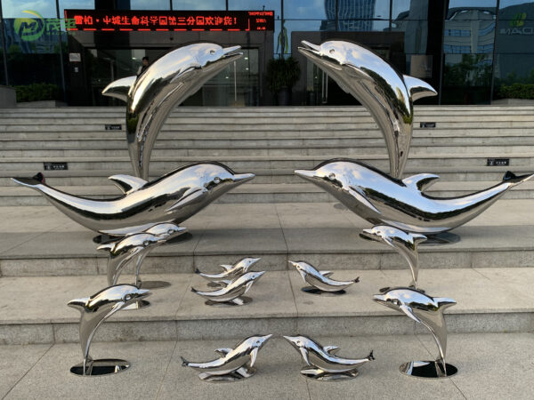 Jumping Swimming Dolphin Stainless Steel Sculpture