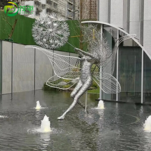 Modern Dandelion Girl Elf Stainless Steel Sculpture - Image 2
