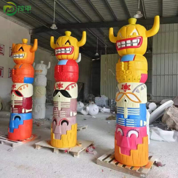Painted Pillar Fiberglass Sculpture
