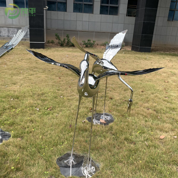 Set Of Three Cranes Stainless Steel Sculptures - Image 3