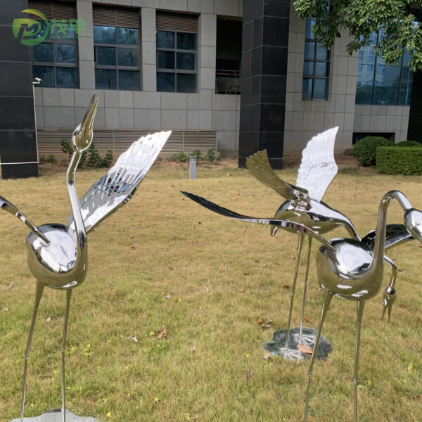 Set Of Three Cranes Stainless Steel Sculptures - Image 2