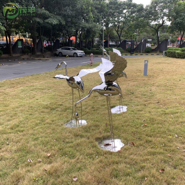 Set Of Three Cranes Stainless Steel Sculptures - Image 6