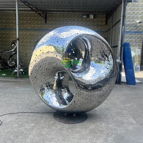 Stainless Steel Hollow Luminous Circular Sculpture - Image 2