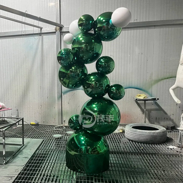 Stainless Steel Green Ball Sculpture - Image 4
