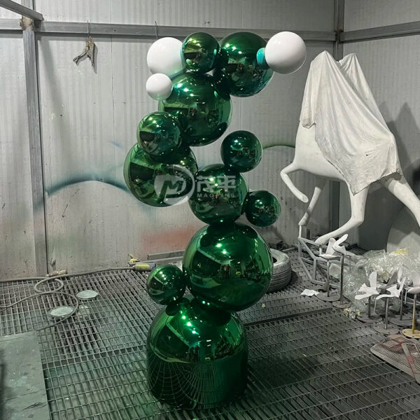 Stainless Steel Green Ball Sculpture - Image 5