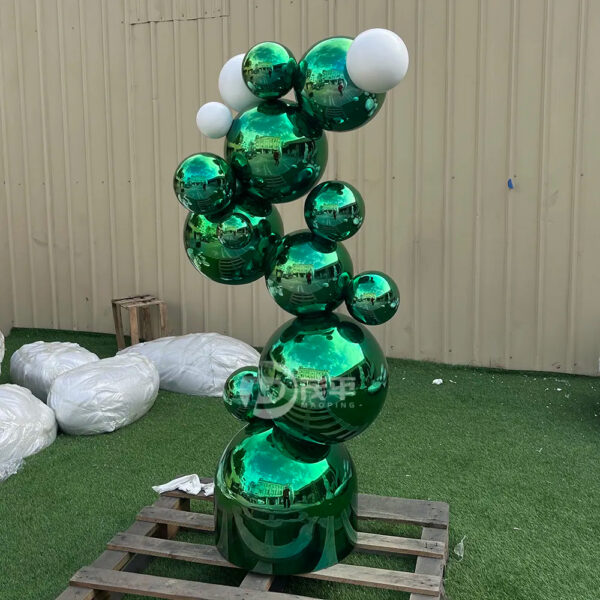 Stainless Steel Green Ball Sculpture - Image 2