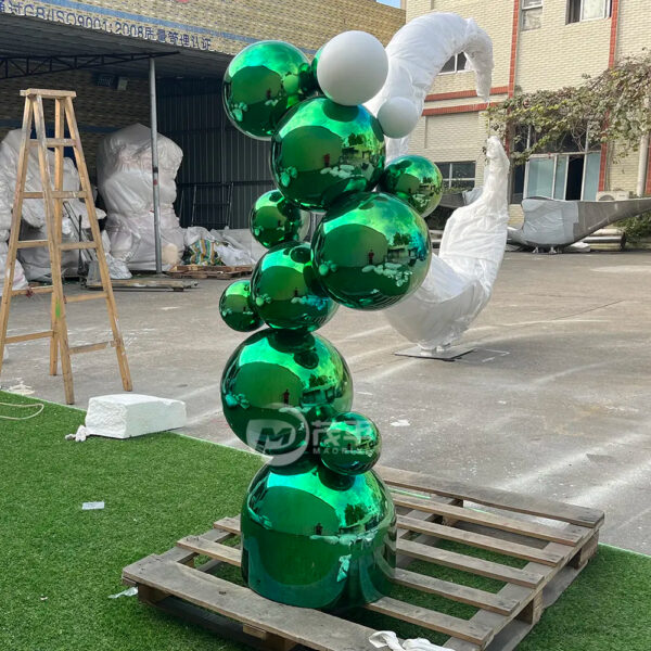Stainless Steel Green Ball Sculpture - Image 3