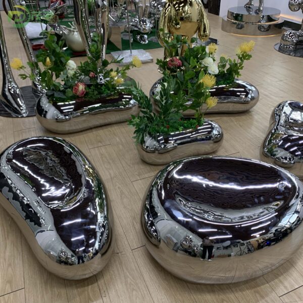 Stone Flower Pot Stainless Steel Sculpture - Image 4