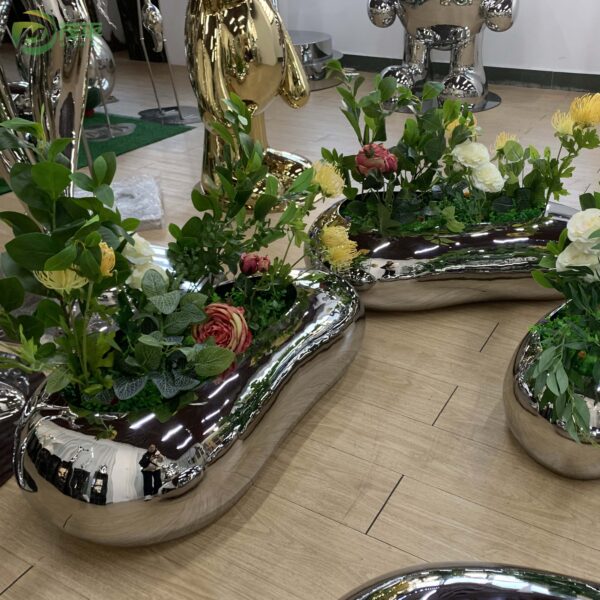 Stone Flower Pot Stainless Steel Sculpture