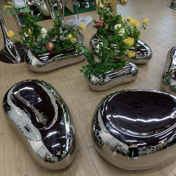 Stone Flower Pot Stainless Steel Sculpture - Image 5