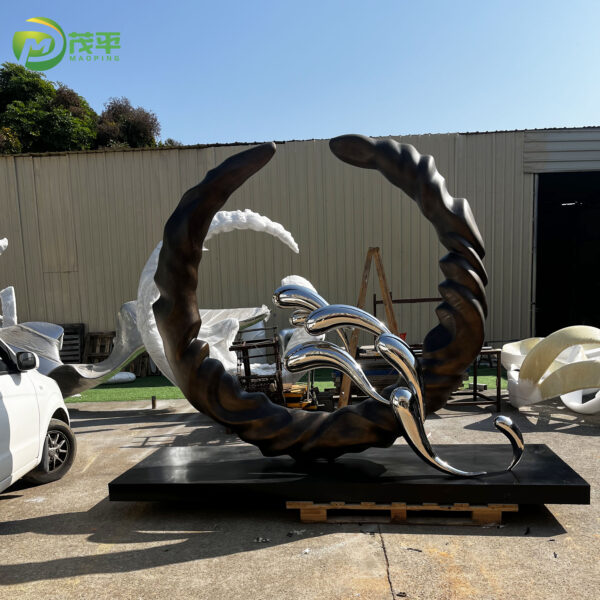 Abstract Circular Fish Stainless Steel Sculpture